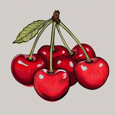 Cluster of Red Cherries Illustration