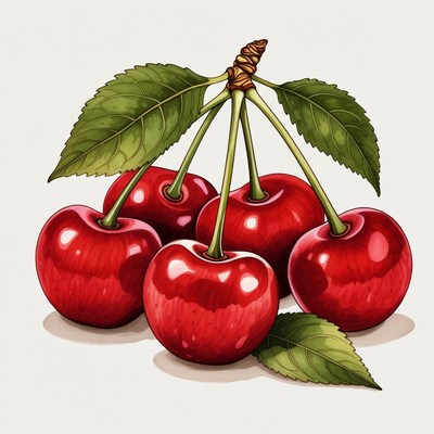 Cluster of ripe red cherries