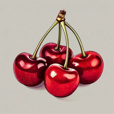 Four Red Cherries Illustration
