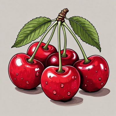 Cluster of ripe red cherries