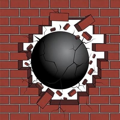 Black Ball Breaking Brick Wall