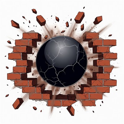 Black Cannonball Breaking Brick Wall