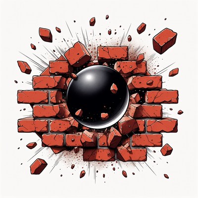 Black Cannonball Breaking Brick Wall