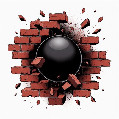 Black Cannonball Breaking Brick Wall