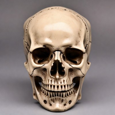Human skull on gray background