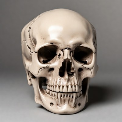 Human skull on gray background