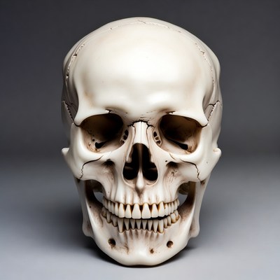 Human skull on gray background