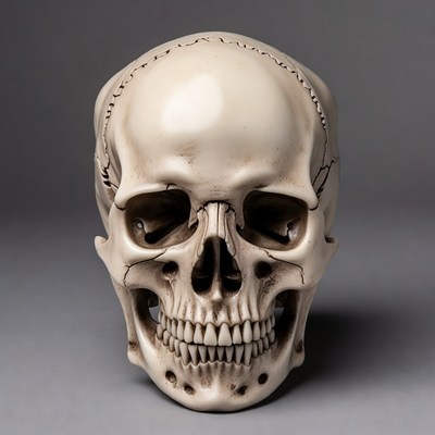Human skull on gray background
