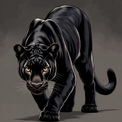 Black Panther Prowling on Dark Background