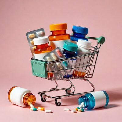 Shopping Cart Overflowing with Pills