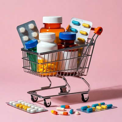 Shopping Cart Filled with Pills