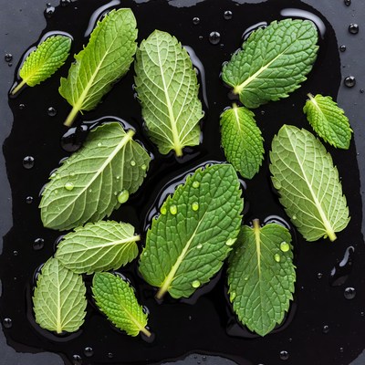 Fresh Mint Leaves on Black Surface