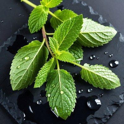 Fresh Mint Leaves with Water Droplets