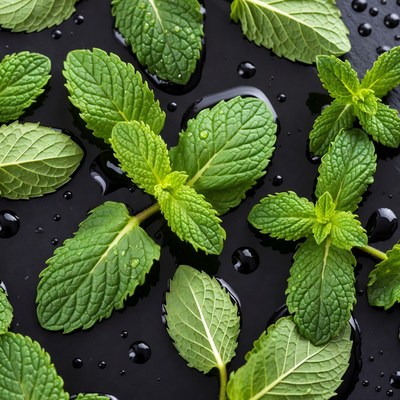Fresh Mint Leaves on Black Background