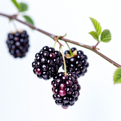 Ripe blackberries hanging on branch