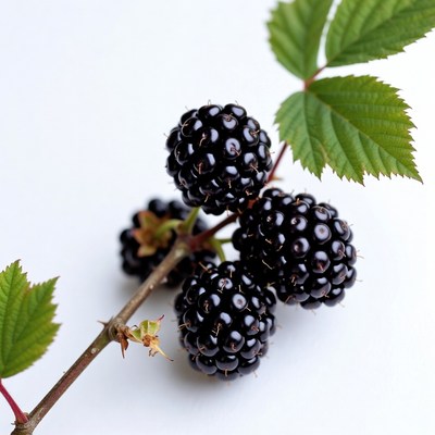 Ripe blackberries with green leaves