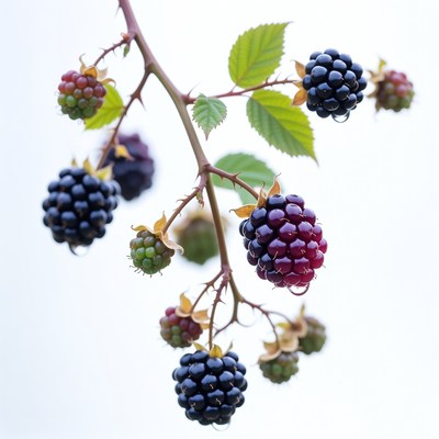 Ripe blackberries on branch
