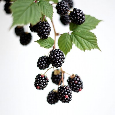 Ripe Blackberries on Green Leaves