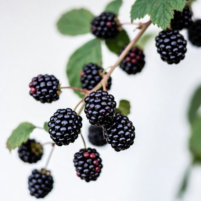 Ripe blackberries on green leaves