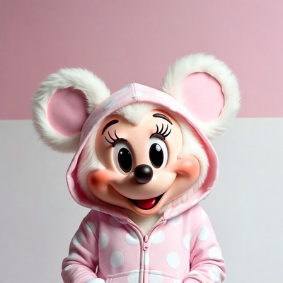 Minnie Mouse in pink polka dot hoodie