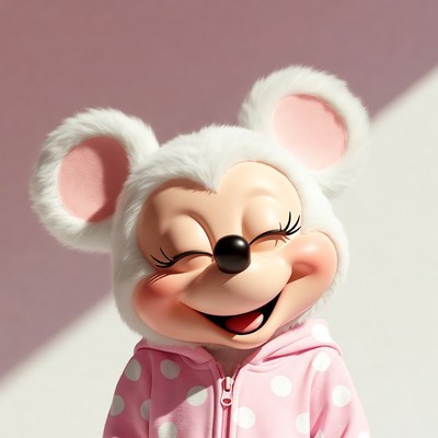 Smiling Minnie Mouse in pink polka dot hoodie