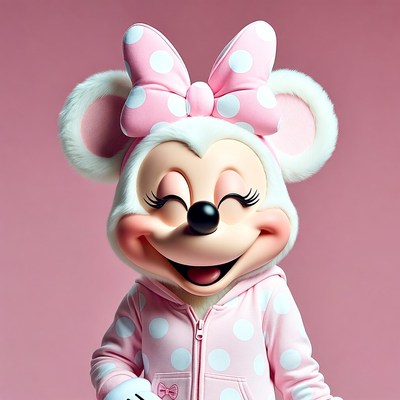 Minnie Mouse in pink polka dot onesie