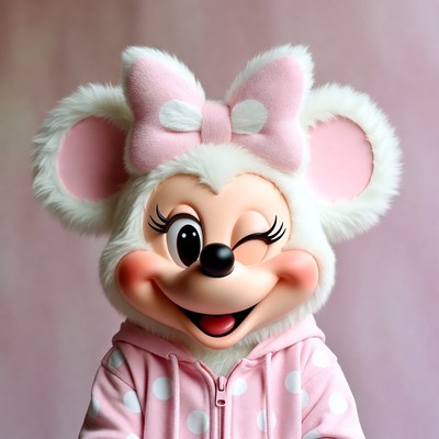 Minnie Mouse winking with pink bow