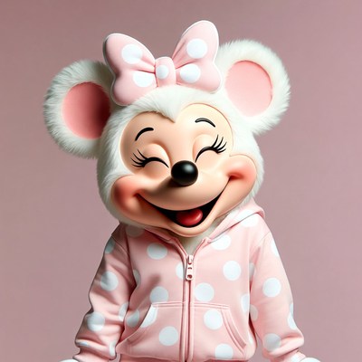 Minnie Mouse smiling in pink hoodie