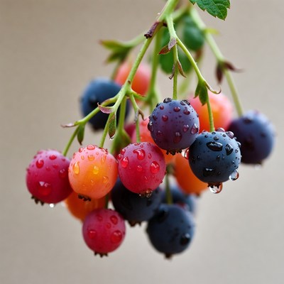Colorful Berries with Water Droplets