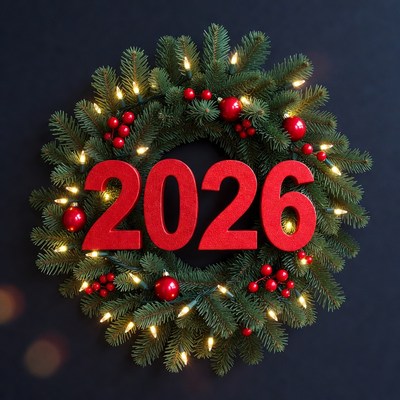 Christmas Wreath with 2026 Numbers