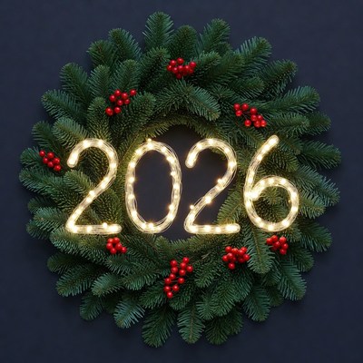 2026 Lit Wreath with Berries