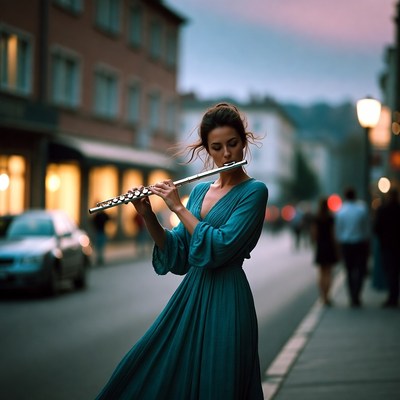 Woman playing flute on street