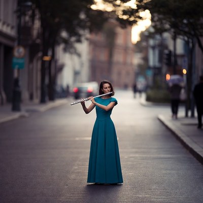 Woman playing flute on street