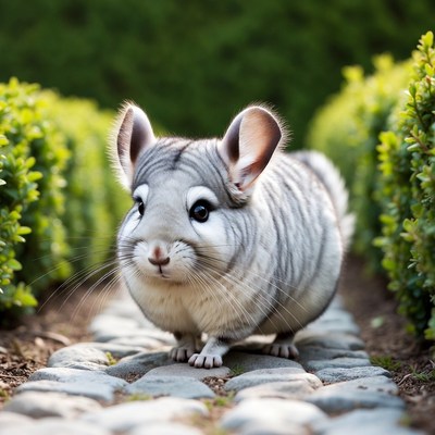 Chinchilla standing on stone path