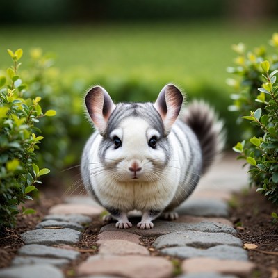 Chinchilla on garden path