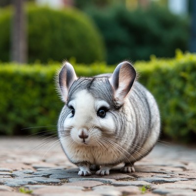 Chinchilla standing on stone path
