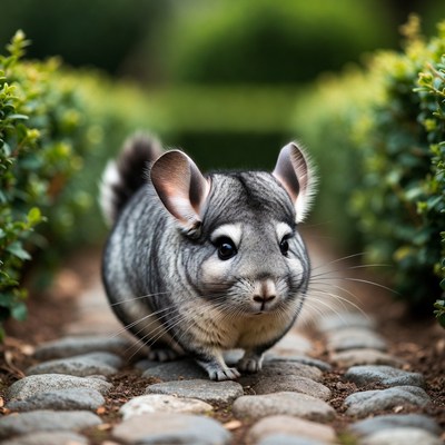 Chinchilla on garden path