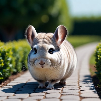 Chinchilla standing on garden path