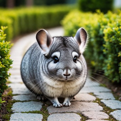 Chinchilla on garden path