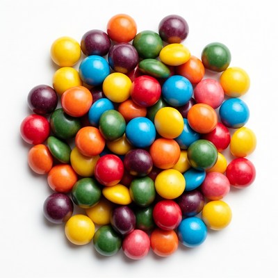 Colorful Candy Pile on White