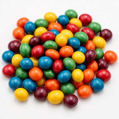 Colorful Candy Pile on White