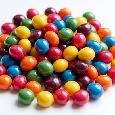 Colorful Candy Pile on White