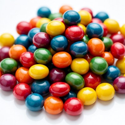 Colorful Candy Pile on White