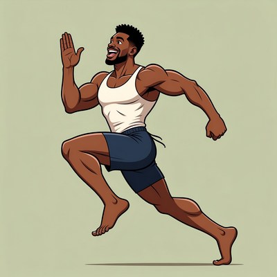 Muscular African-American man running
