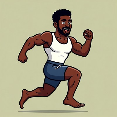 Muscular Black Man Running Illustration