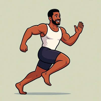 Muscular Black Man Running Illustration