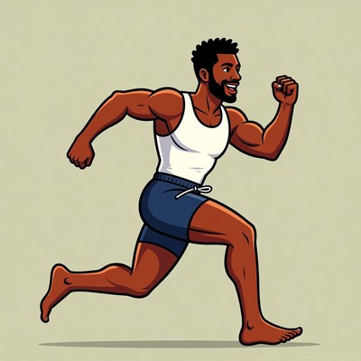 Muscular Black Man Running in Shorts