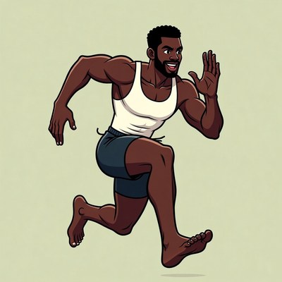 Muscular African-American man running