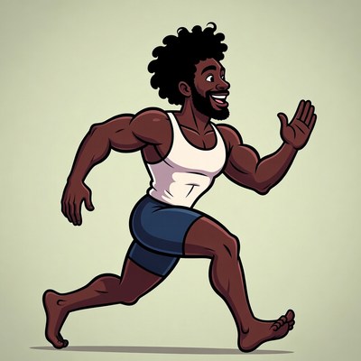 Muscular Black Man Running Illustration