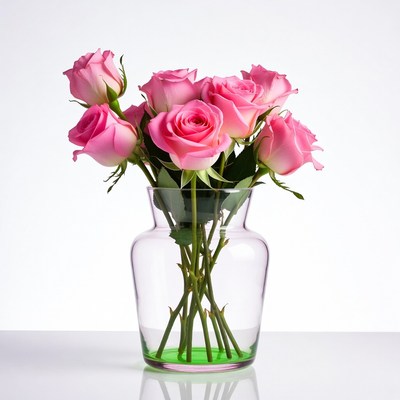 Pink Roses in Clear Vase